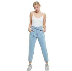 Pacsun Mom Jean Cropped Ankle Jeans Elastic Belted Waist Lightwash Small